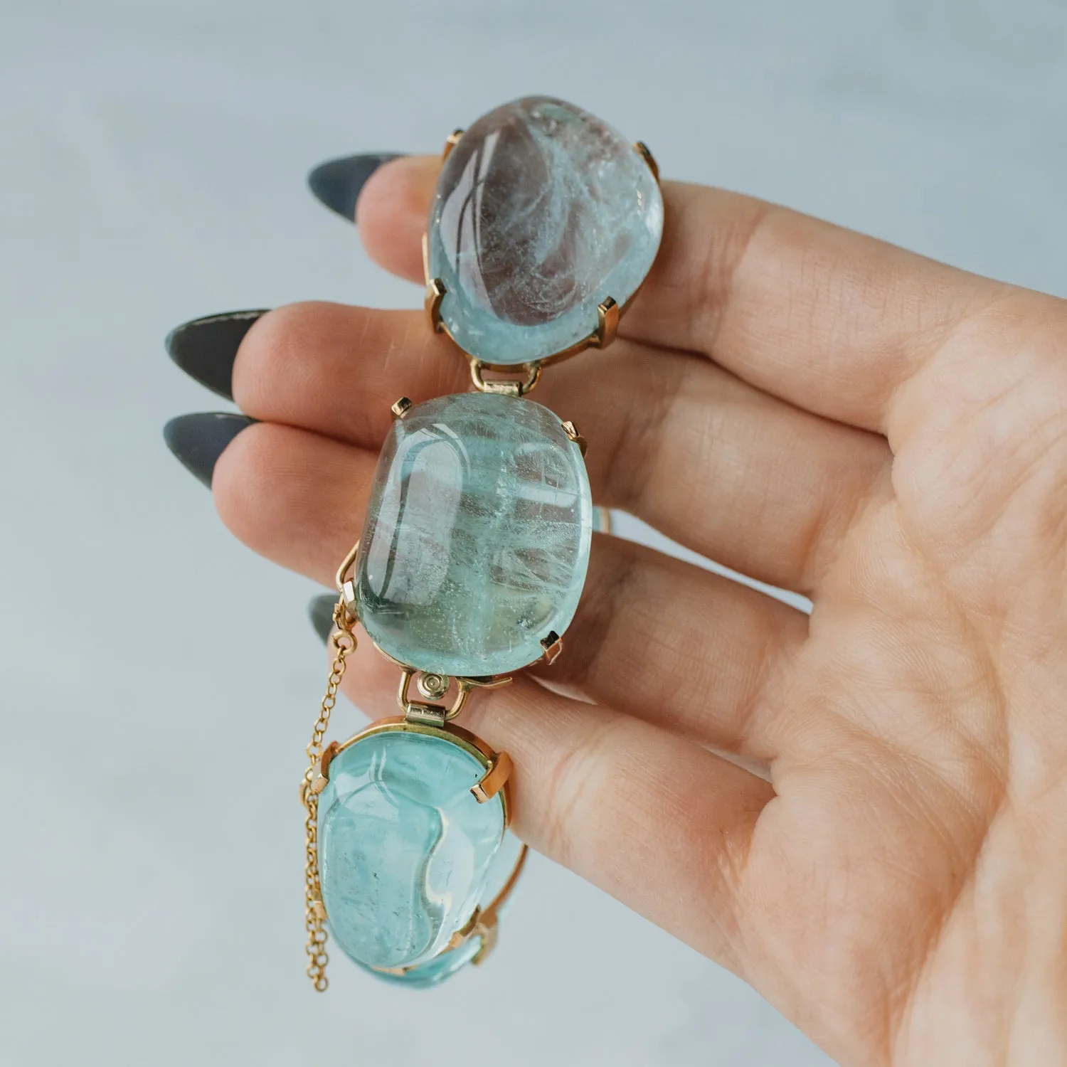 323ctw Cabochon Cut Aquamarine Bracelet