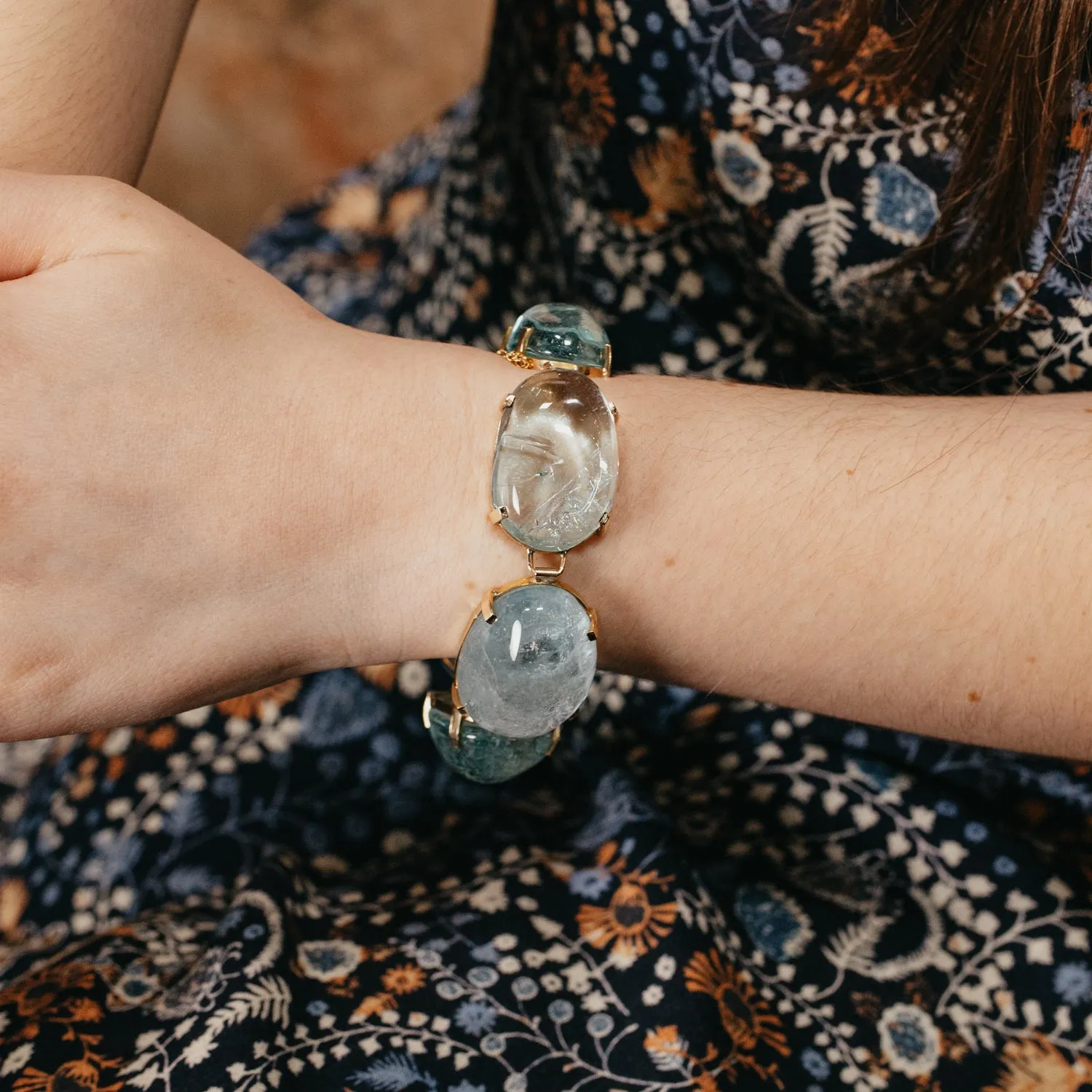 323ctw Cabochon Cut Aquamarine Bracelet