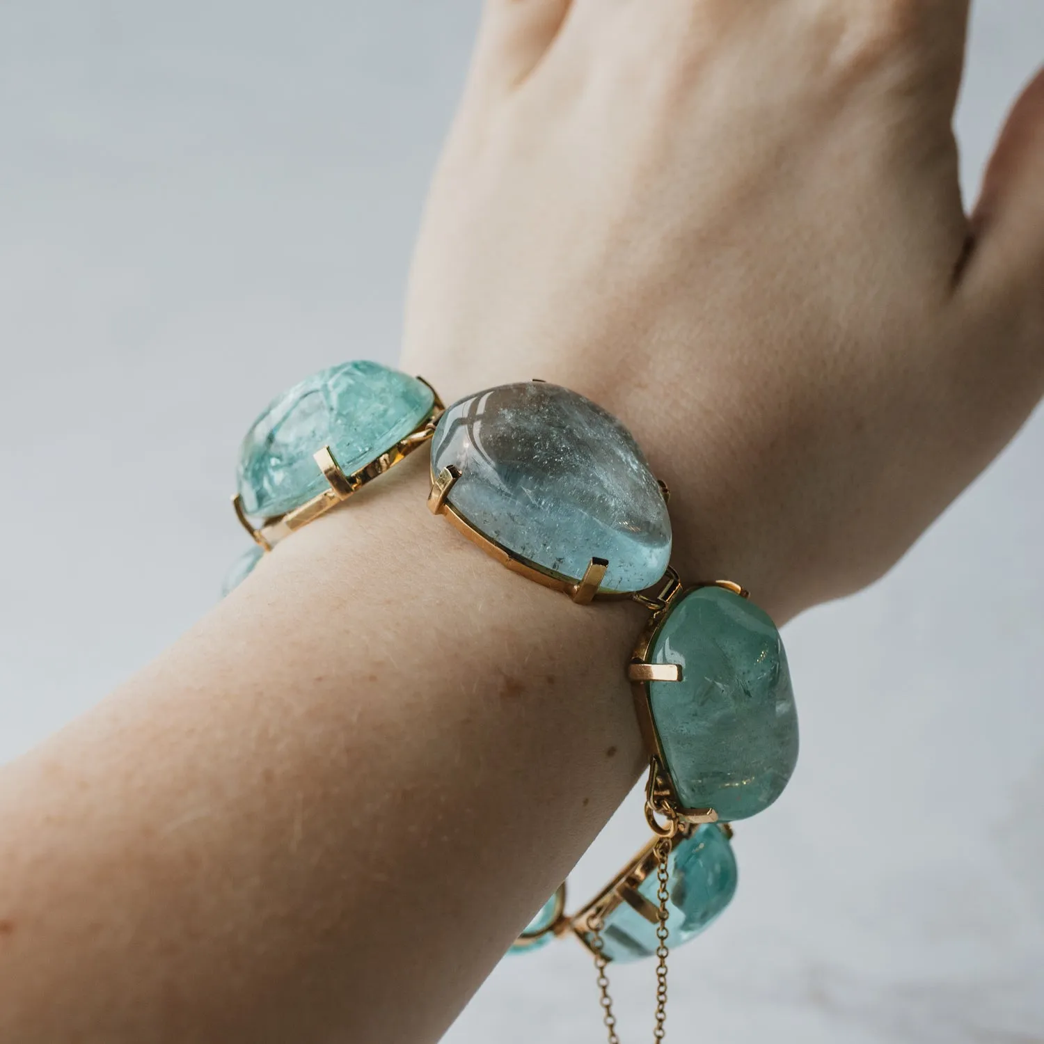 323ctw Cabochon Cut Aquamarine Bracelet