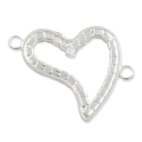 33*25MM Brass Base,Silver Plated,Ice Blue Rhinestone,Cute Love Charm,Design Fits Wrist Shape