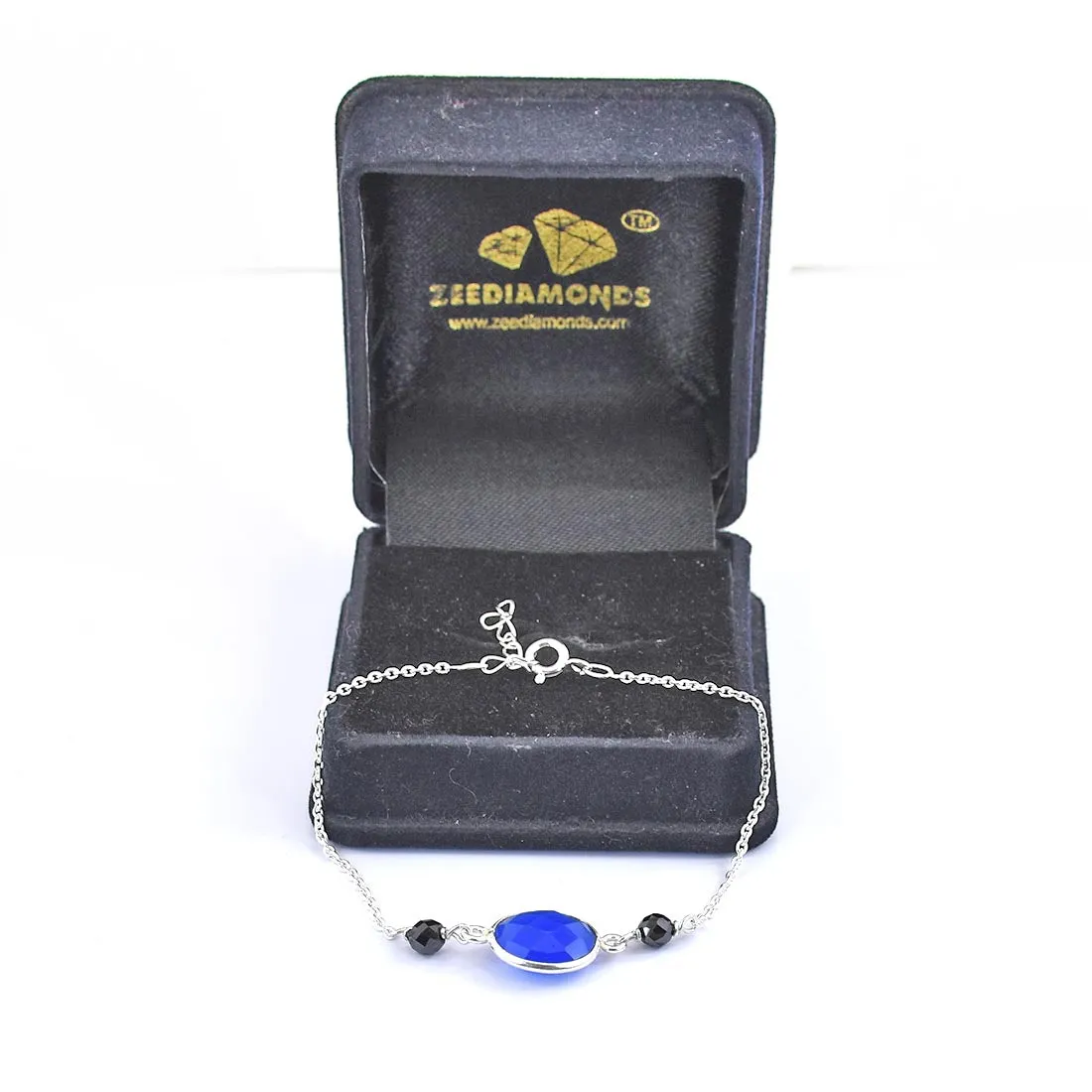 4 mm Elegant Black Diamond Chain Bracelet With Chalcedony Gemstone