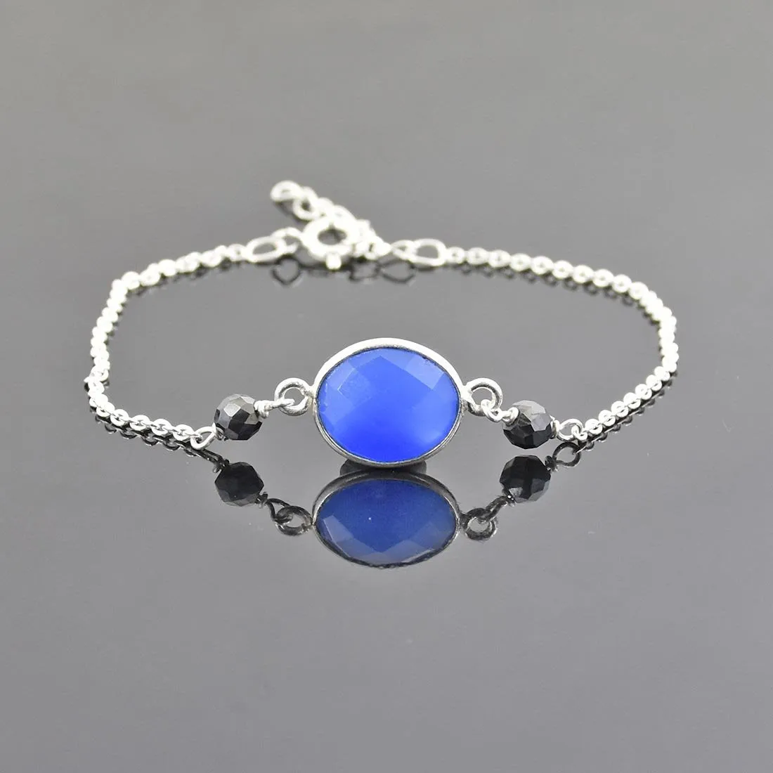 4 mm Elegant Black Diamond Chain Bracelet With Chalcedony Gemstone