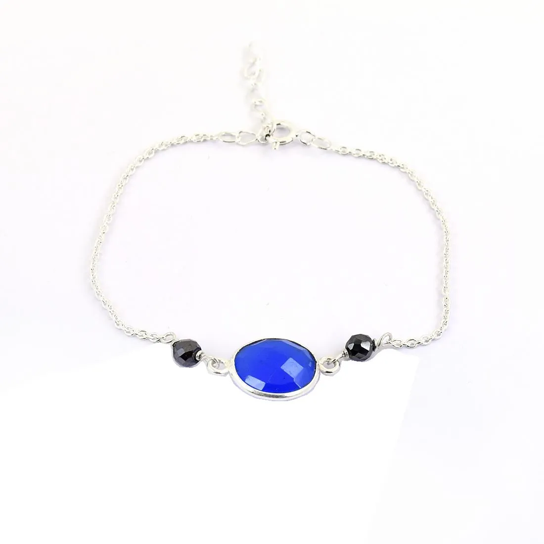 4 mm Elegant Black Diamond Chain Bracelet With Chalcedony Gemstone