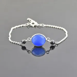 4 mm Elegant Black Diamond Chain Bracelet With Chalcedony Gemstone