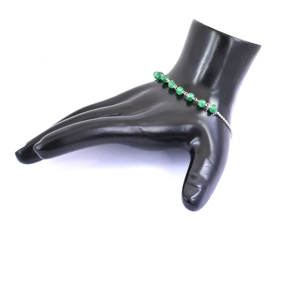 5 mm Faceted Emerald Gemstone Chain Bracelet, Very Elegant & Dainty
