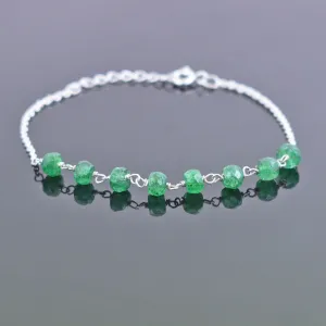 5 mm Faceted Emerald Gemstone Chain Bracelet, Very Elegant & Dainty