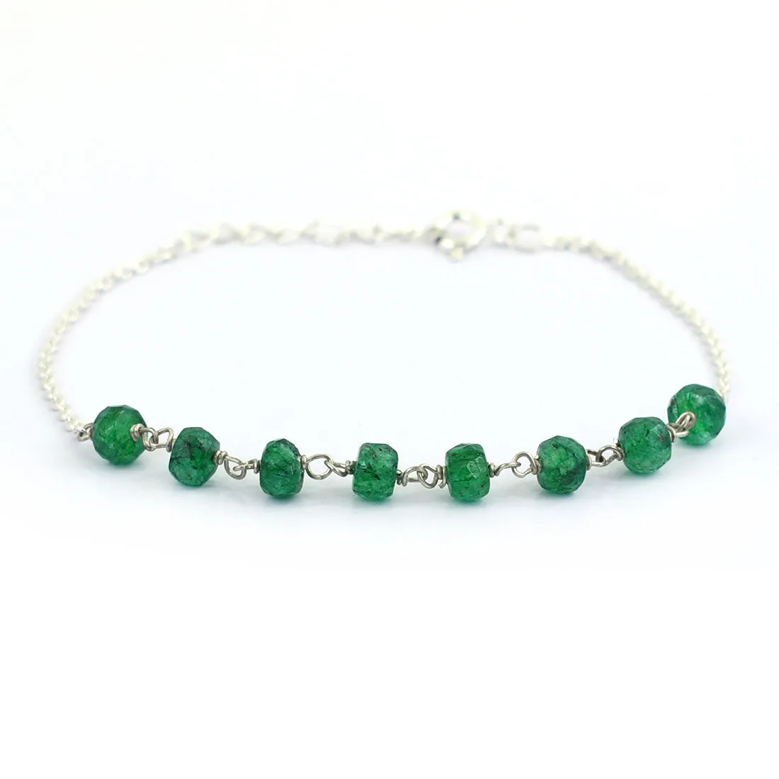 5 mm Faceted Emerald Gemstone Chain Bracelet, Very Elegant & Dainty