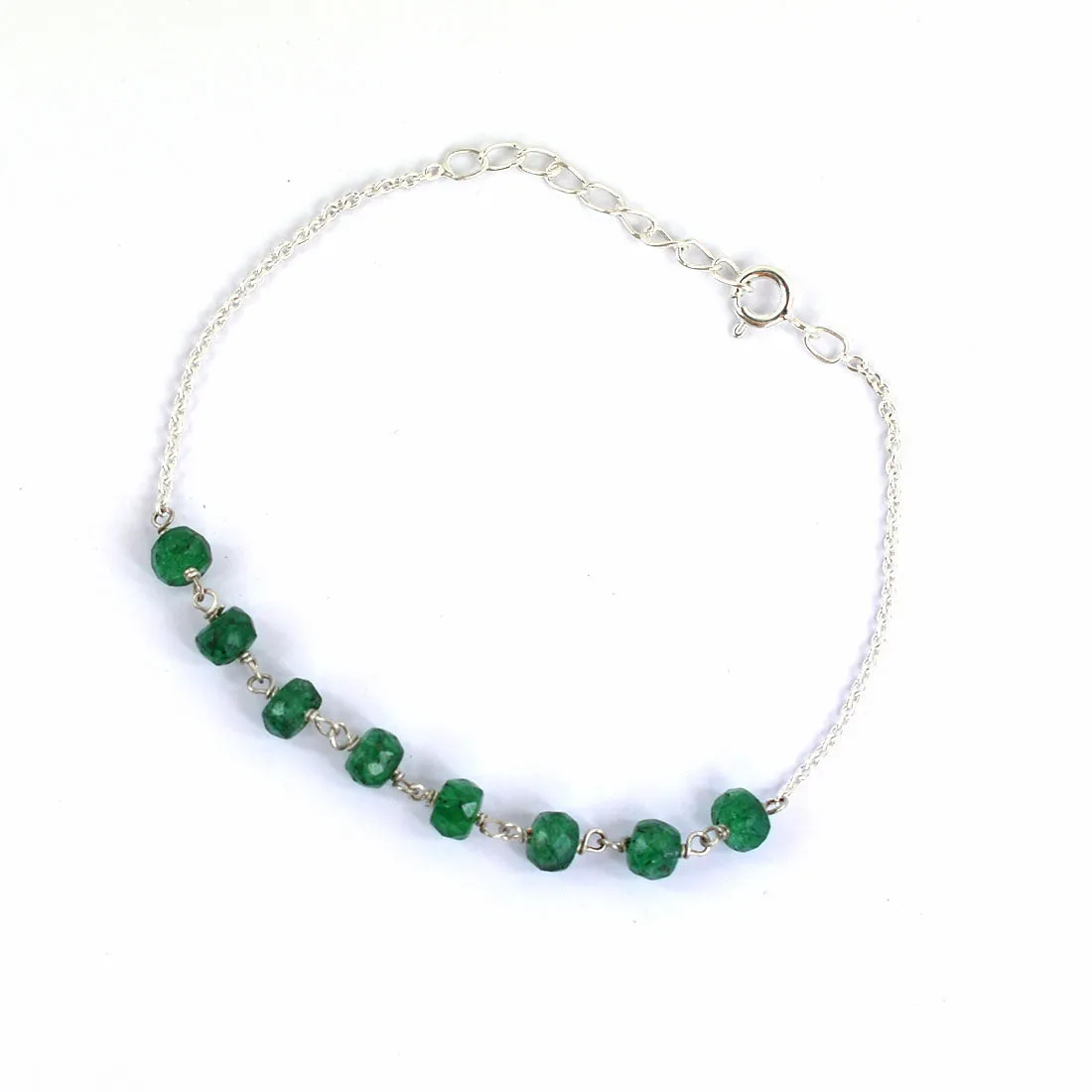 5 mm Faceted Emerald Gemstone Chain Bracelet, Very Elegant & Dainty