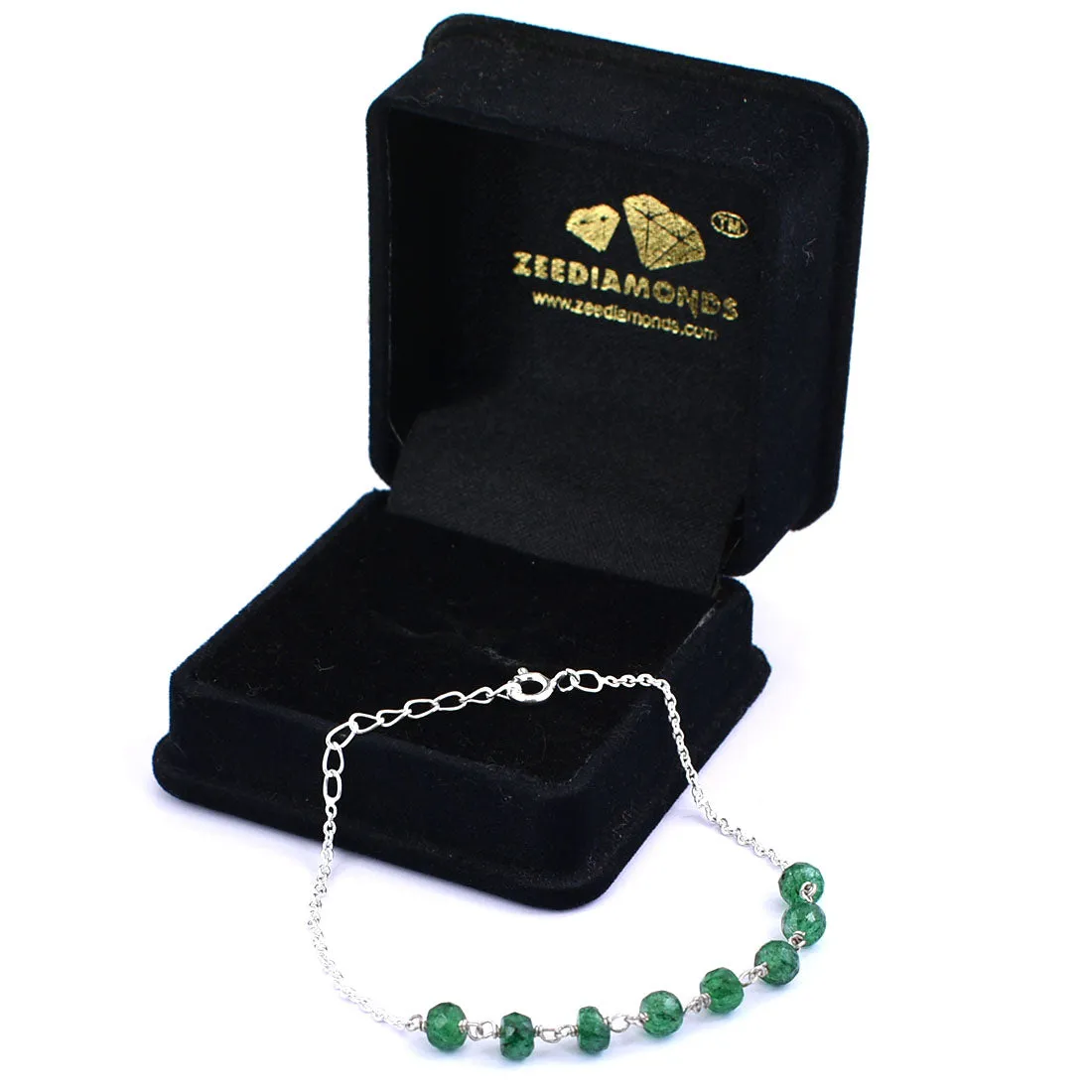 5 mm Faceted Emerald Gemstone Chain Bracelet, Very Elegant & Dainty