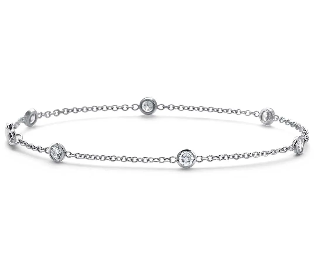 60 Cent Elegant White Diamonds Chain Bracelet in 925 Silver, Beautiful Collection & Great Shine. AAA Certified