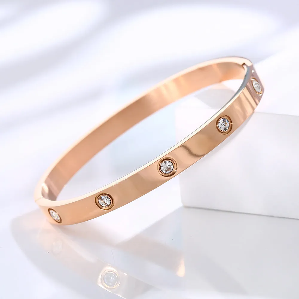 6mm Crystal Bracelet for Women – High-Quality Stainless Steel Rhinestone Bangle – Classic Style Bracelet