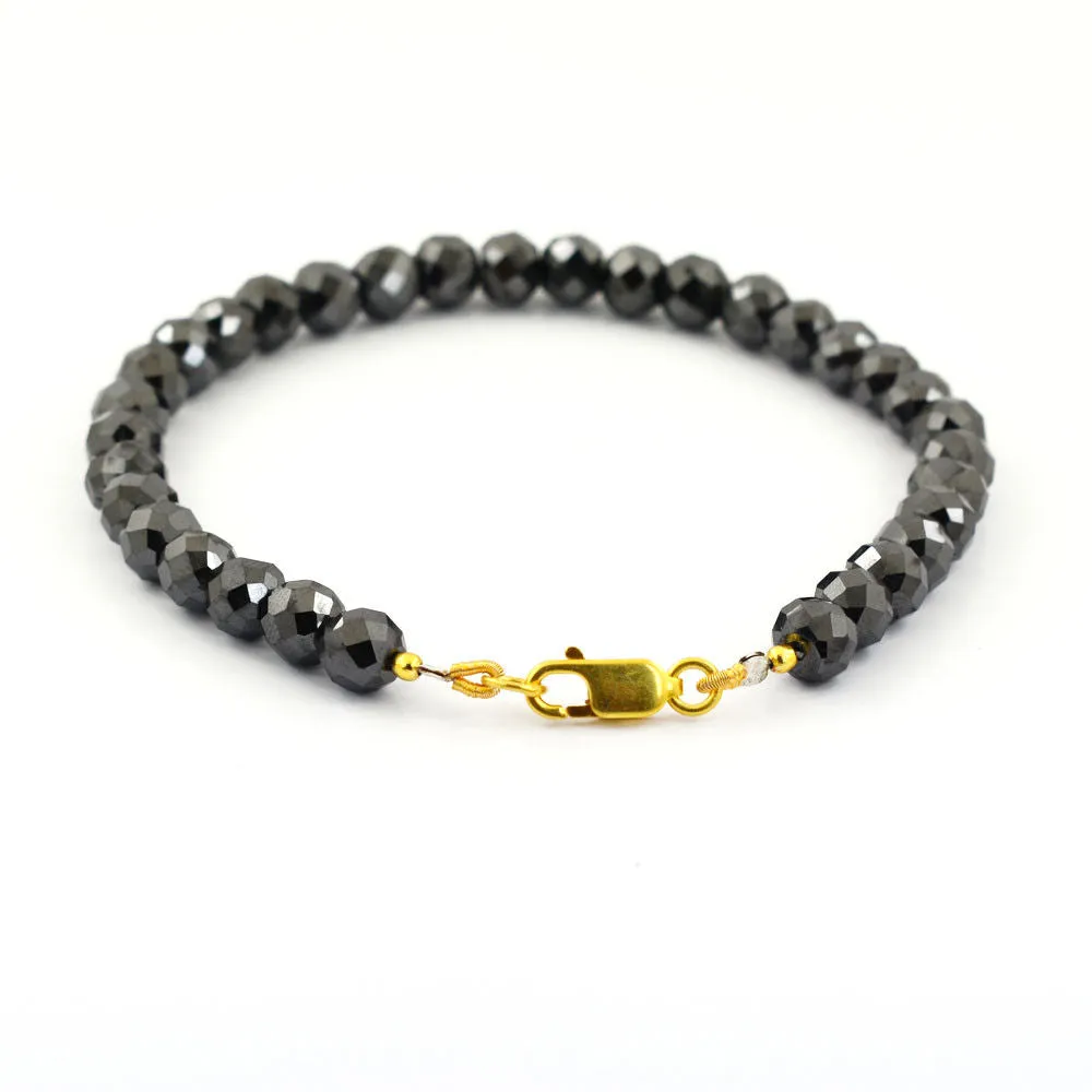 7 mm Round Faceted Black Diamond Beaded Bracelet In Yellow Finish Clasp. Amazing Collection & Great Shine
