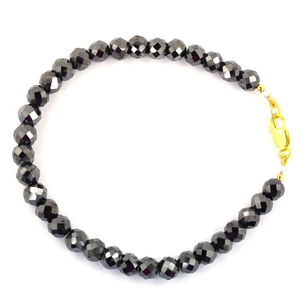 7 mm Round Faceted Black Diamond Beaded Bracelet In Yellow Finish Clasp. Amazing Collection & Great Shine