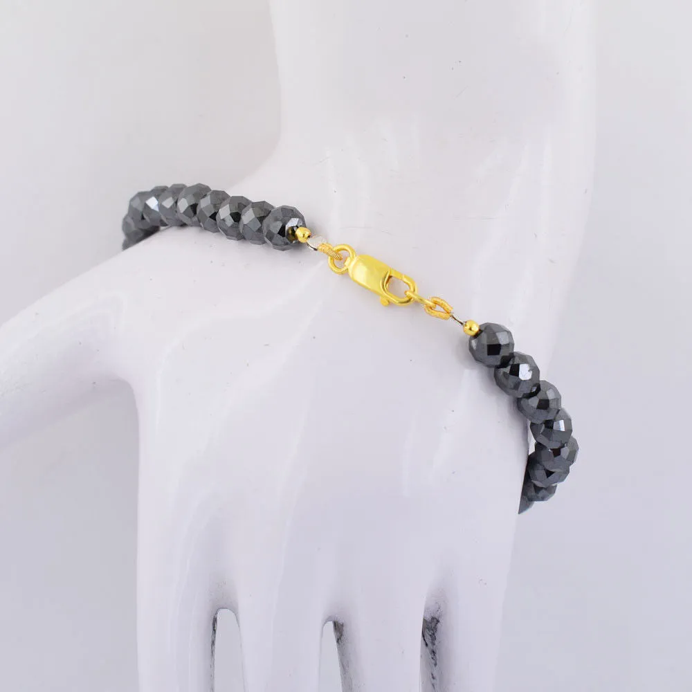7 mm Round Faceted Black Diamond Beaded Bracelet In Yellow Finish Clasp. Amazing Collection & Great Shine