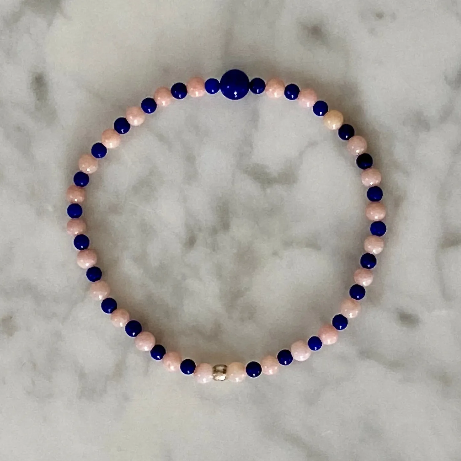 7.5" Stretch Bracelet with Natural Lapis Lazuli and Pink Peruvian Opal Beads