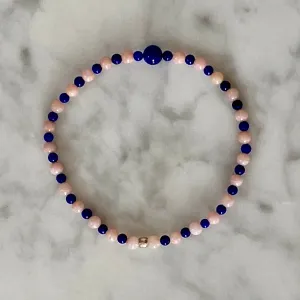 7.5" Stretch Bracelet with Natural Lapis Lazuli and Pink Peruvian Opal Beads