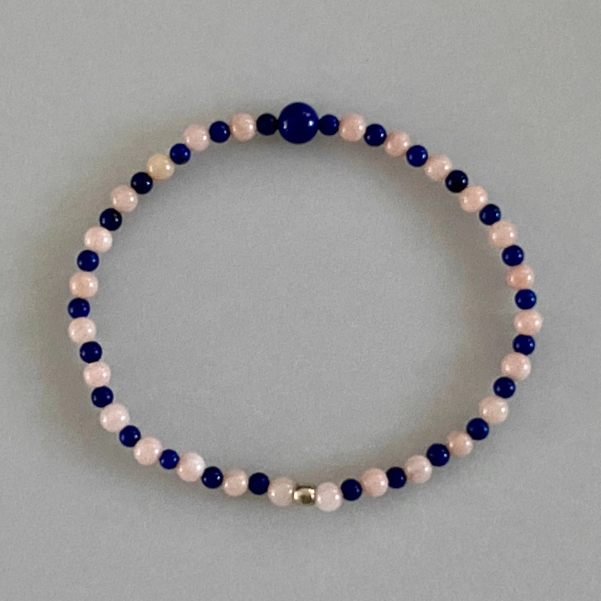 7.5" Stretch Bracelet with Natural Lapis Lazuli and Pink Peruvian Opal Beads