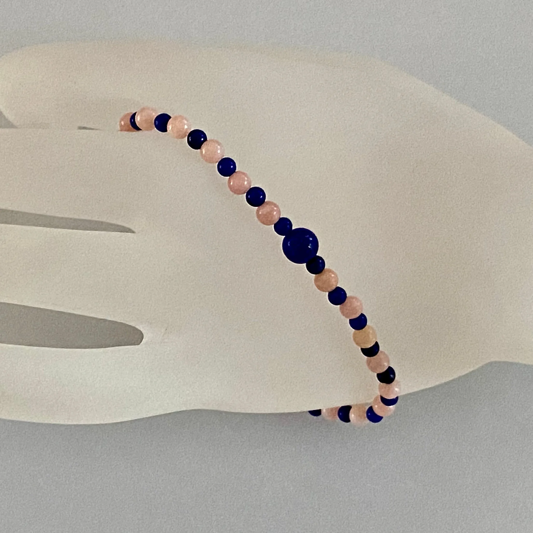 7.5" Stretch Bracelet with Natural Lapis Lazuli and Pink Peruvian Opal Beads