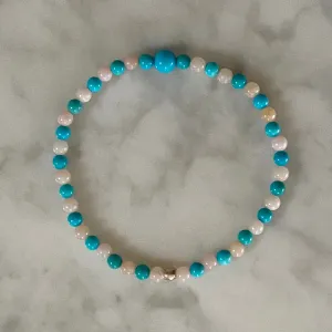 7.5" Stretch Bracelet with Natural Sleeping Beauty Turquoise and Pink Peruvian Opal Beads