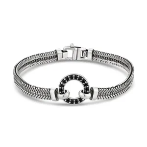 925 Sterling Silver Black Circle Bracelet with Black Zirconia