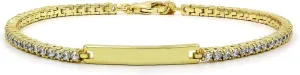 925 Sterling Silver Cubic Zirconia Tennis ID Bracelet, Engraving Included