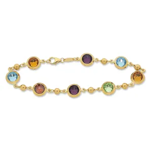9ct Yellow Gold Silver Infused Multi Coloured Stones Bracelet