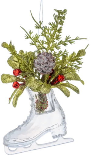 Acrylic Crystal Ice Skate Ornament with Mistletoe