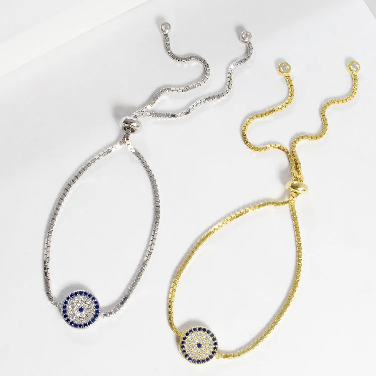Adjustable Pave CZ Evil Eye Bracelet