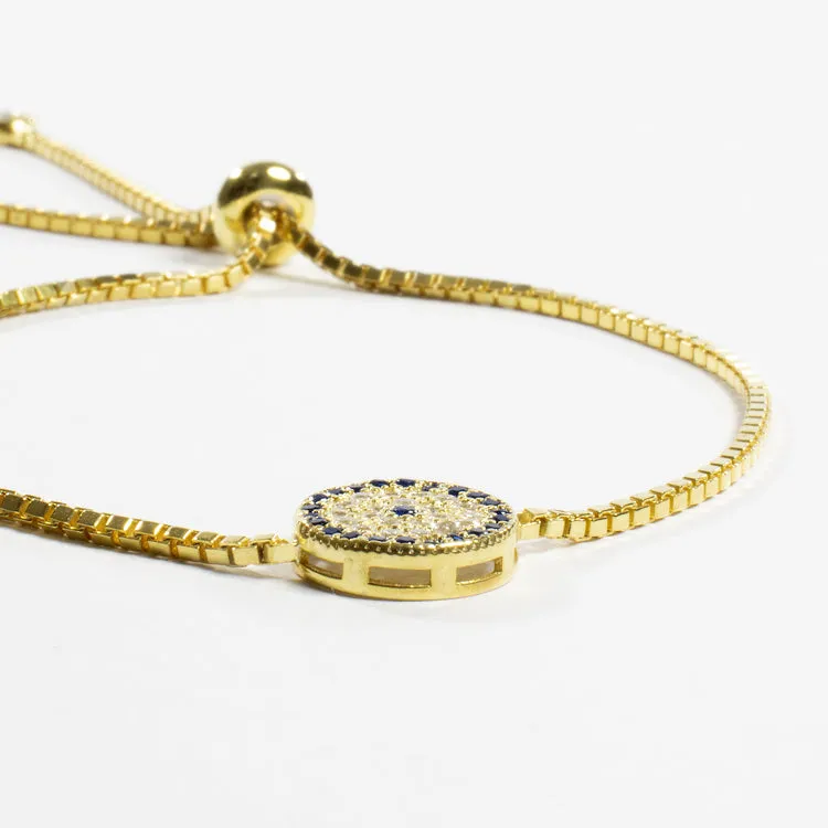 Adjustable Pave CZ Evil Eye Bracelet