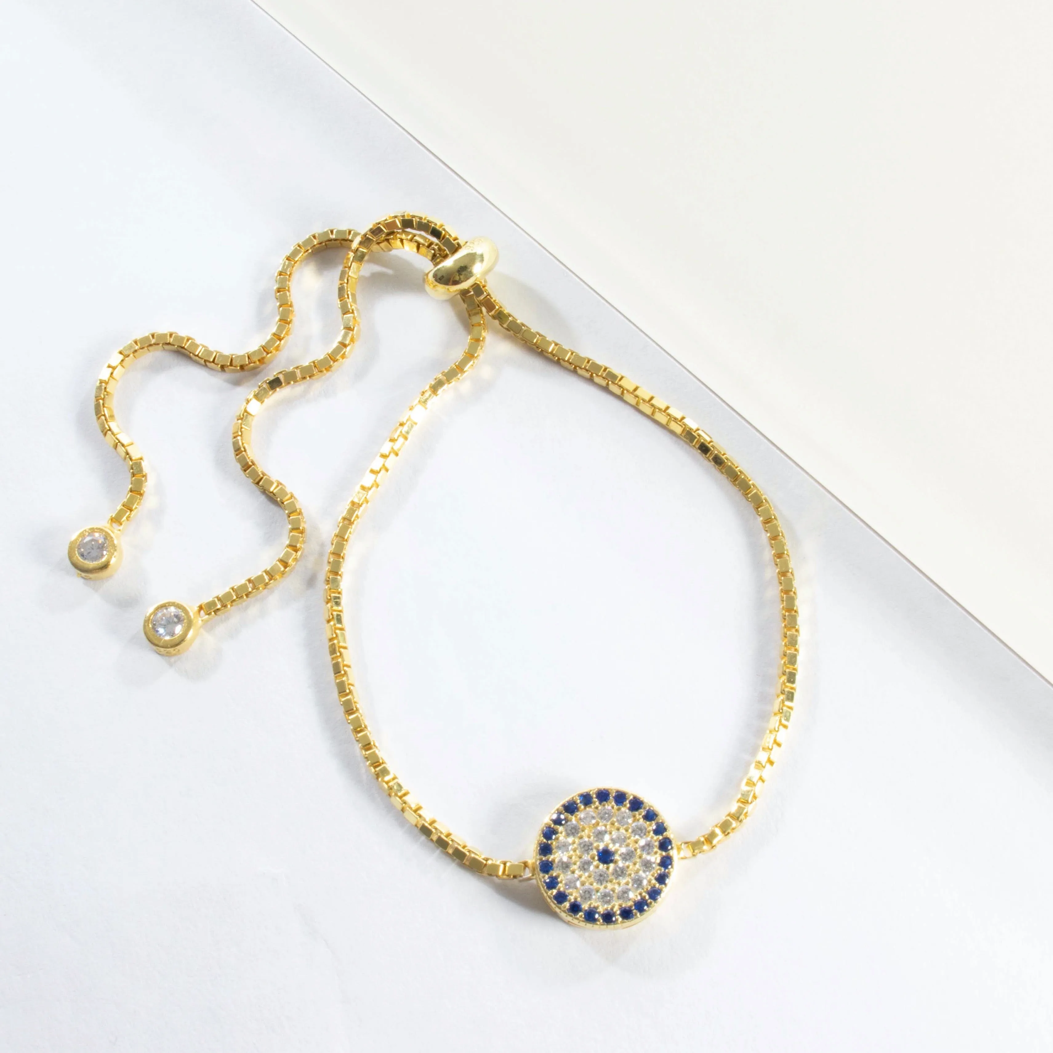Adjustable Pave CZ Evil Eye Bracelet