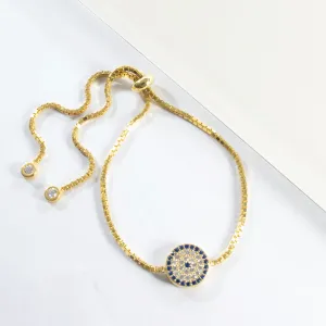 Adjustable Pave CZ Evil Eye Bracelet