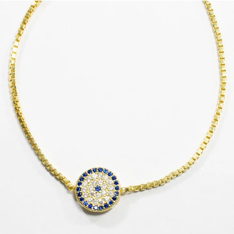Adjustable Pave CZ Evil Eye Bracelet