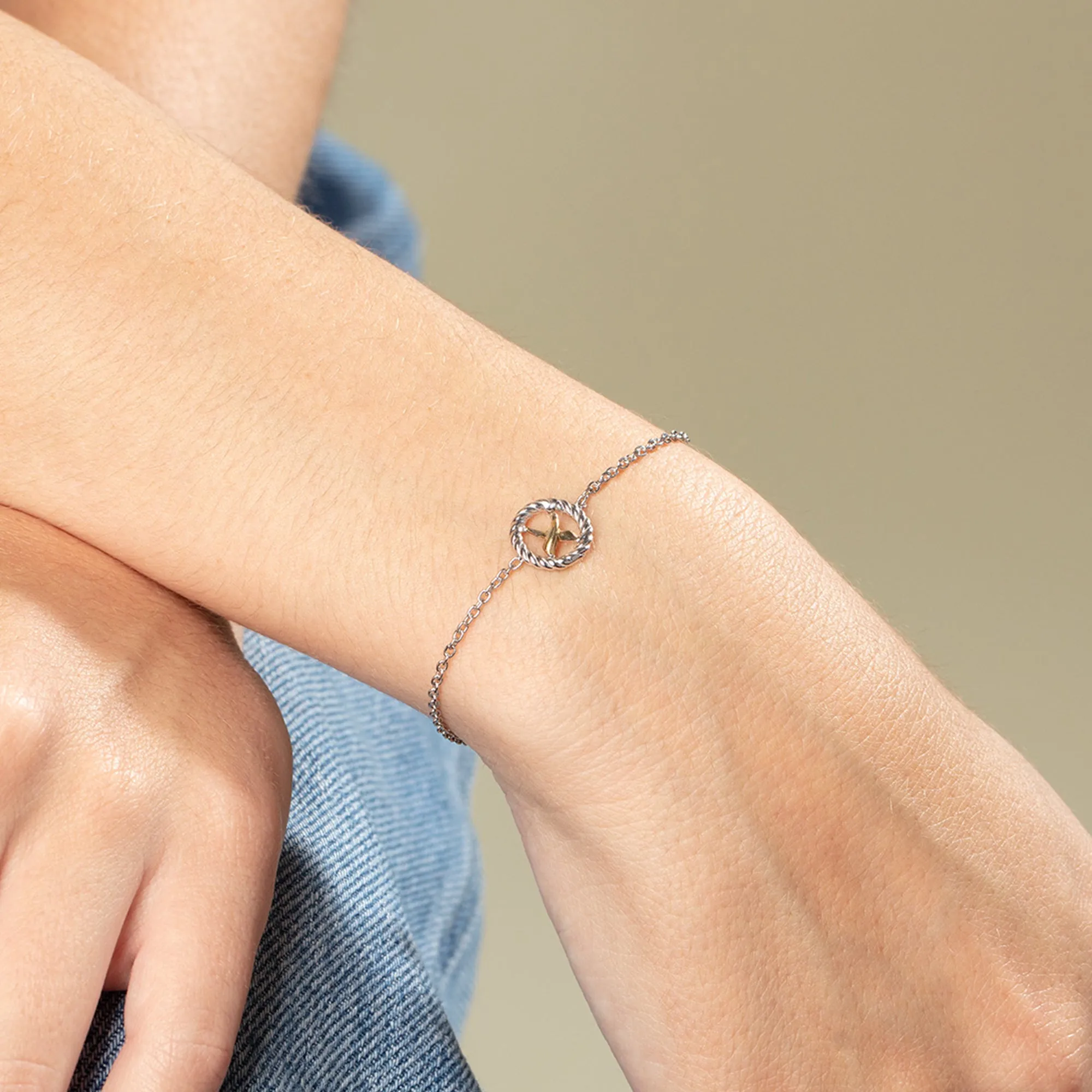 Adjustable Silver & 18K Gold X Bracelet