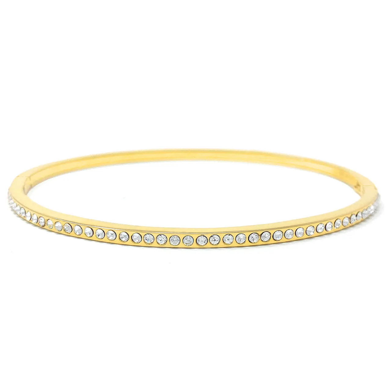 Amelia Pave Bangle Bracelet with White Clear Round Crystals from Swarovski Gold Plated