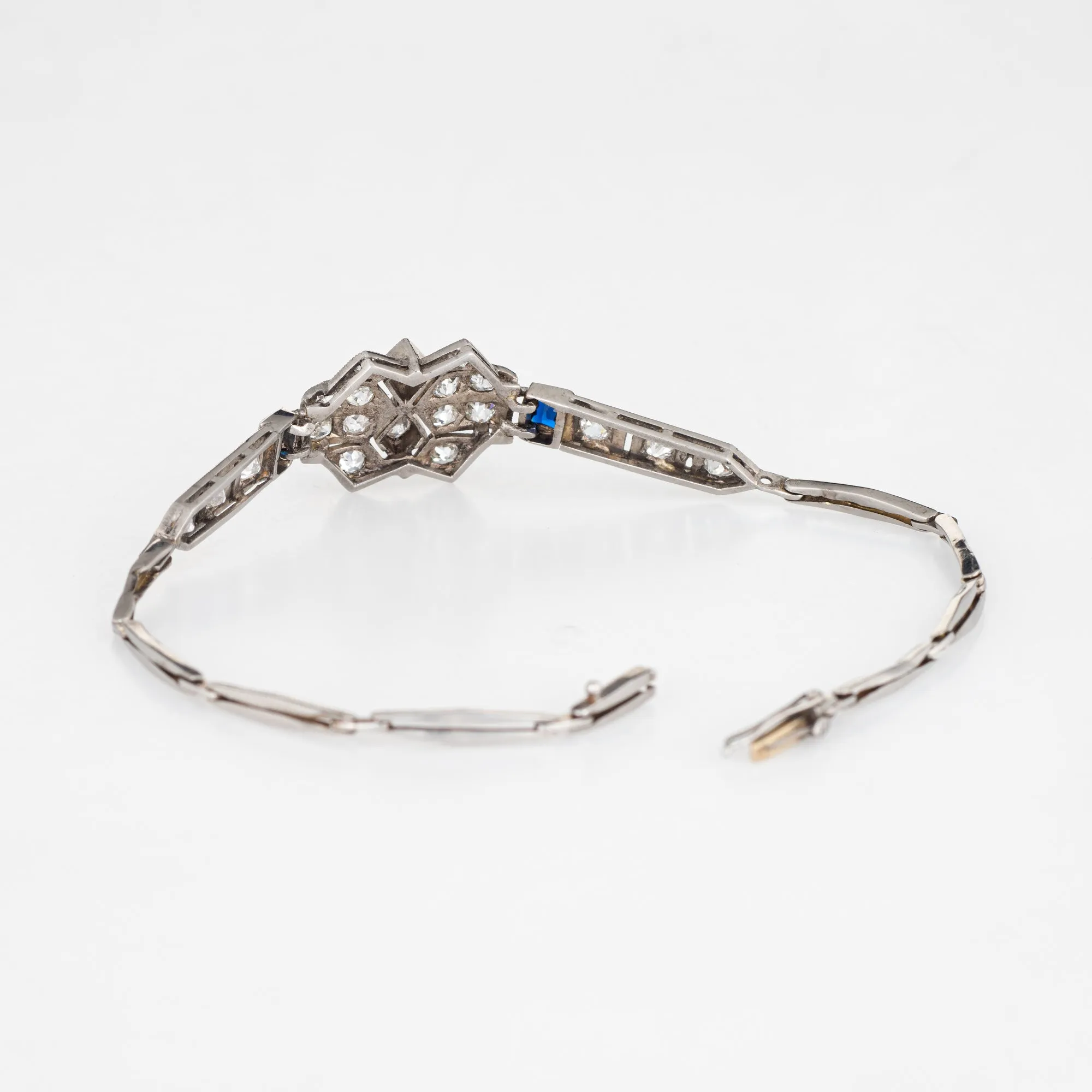 Antique Deco Diamond Sapphire Bracelet Platinum 18k Gold Vintage Fine Jewelry