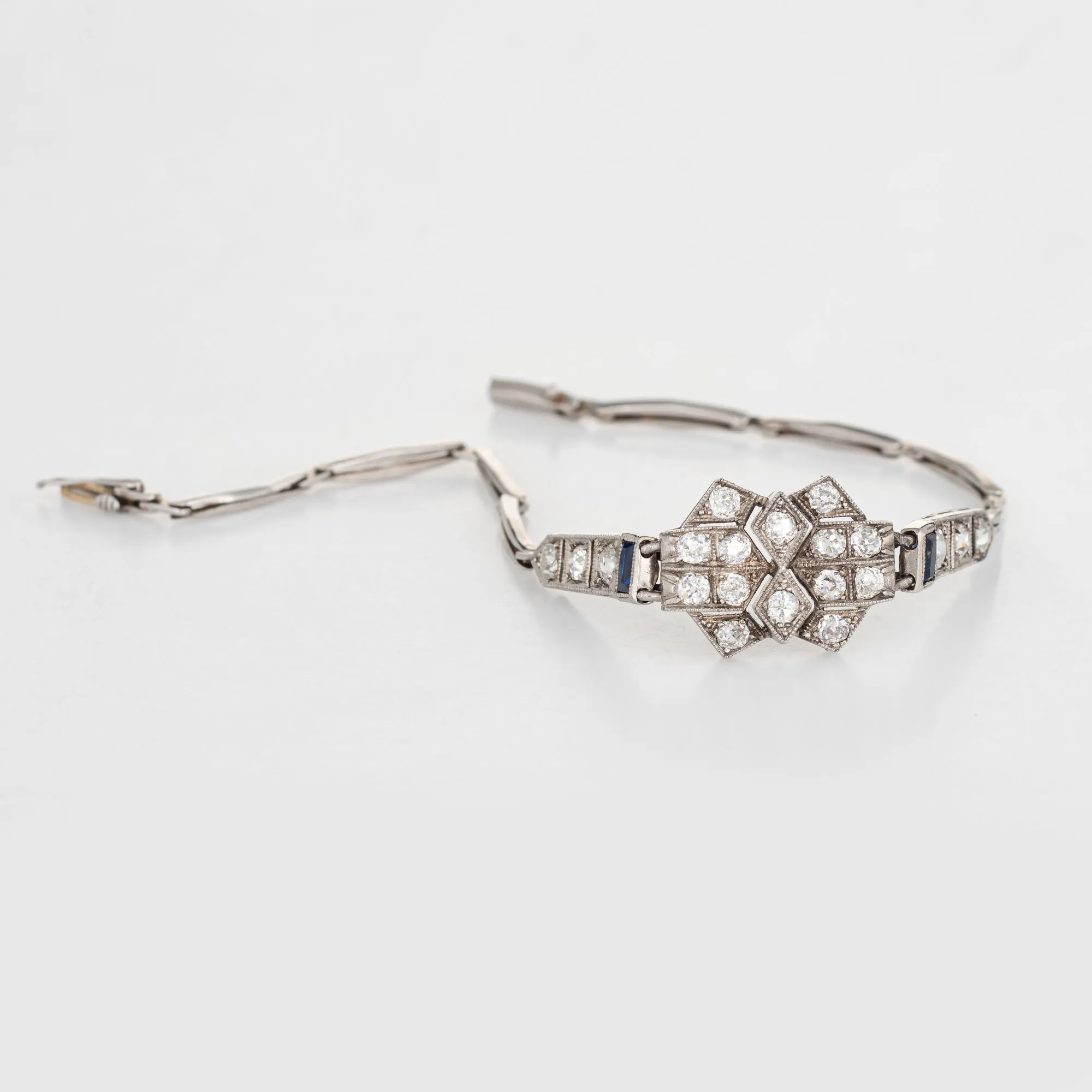 Antique Deco Diamond Sapphire Bracelet Platinum 18k Gold Vintage Fine Jewelry