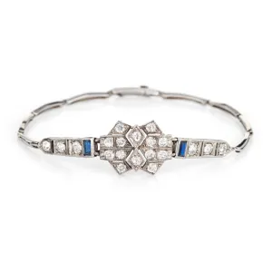 Antique Deco Diamond Sapphire Bracelet Platinum 18k Gold Vintage Fine Jewelry