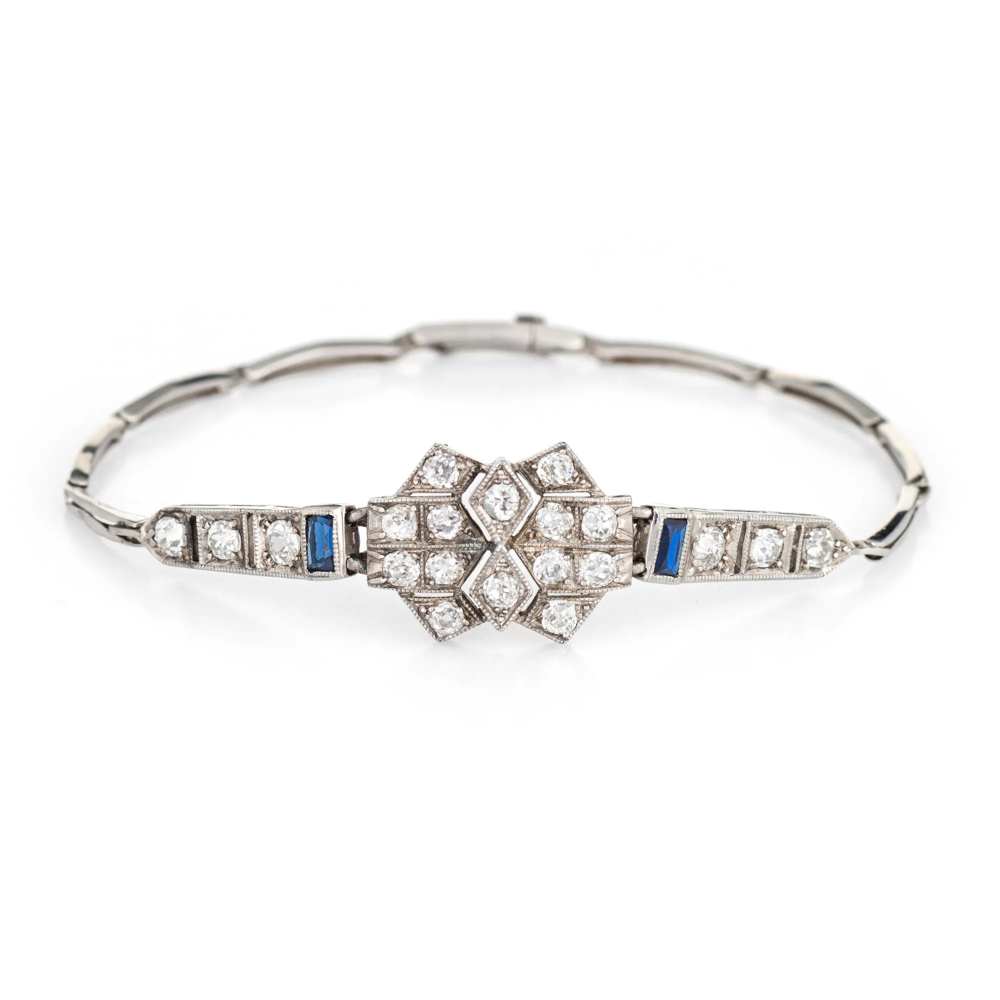 Antique Deco Diamond Sapphire Bracelet Platinum 18k Gold Vintage Fine Jewelry