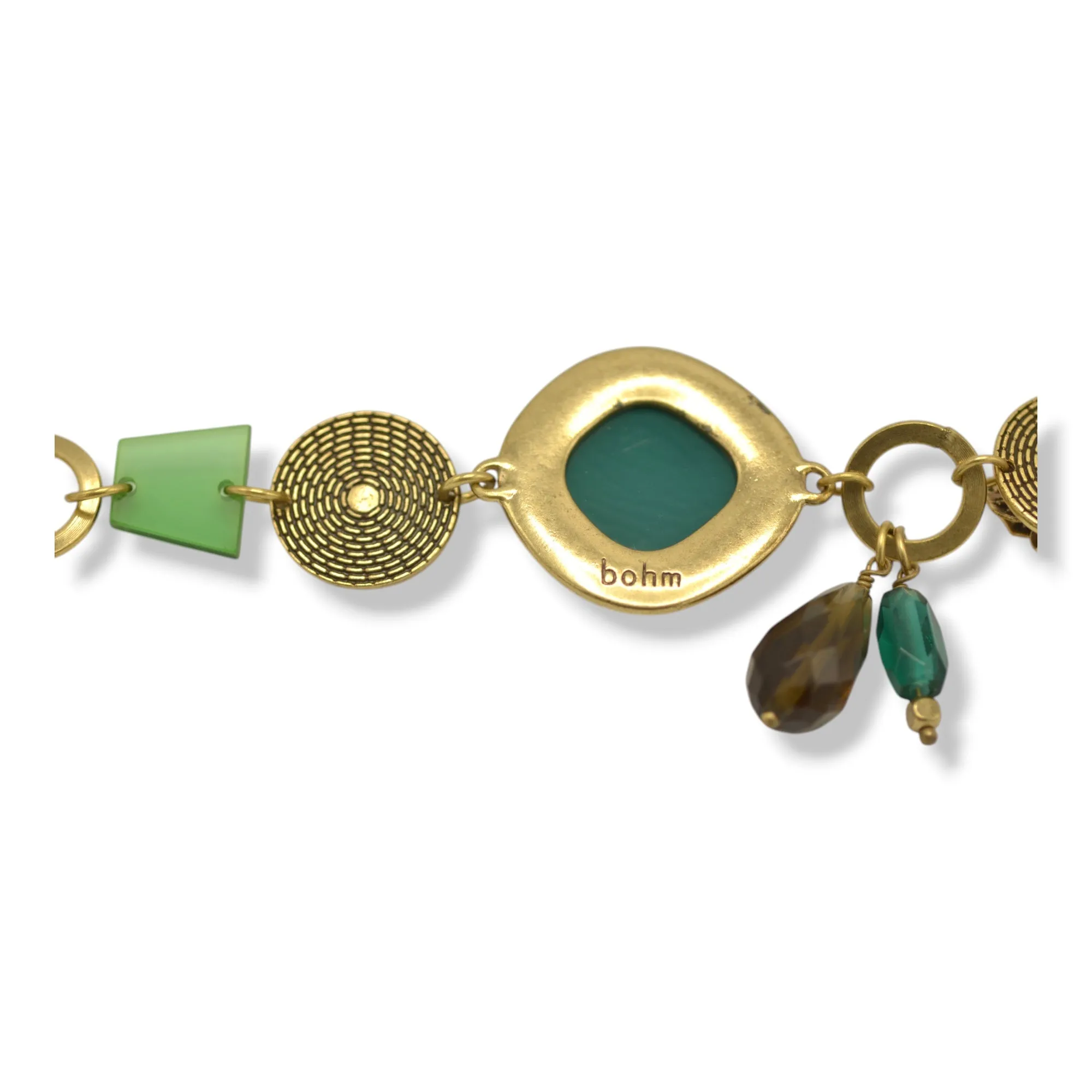 Antique Gold Flower Green Faceted Pendant Green And Smokey Beads bracelet# 195TL21 (2C2/4B4)