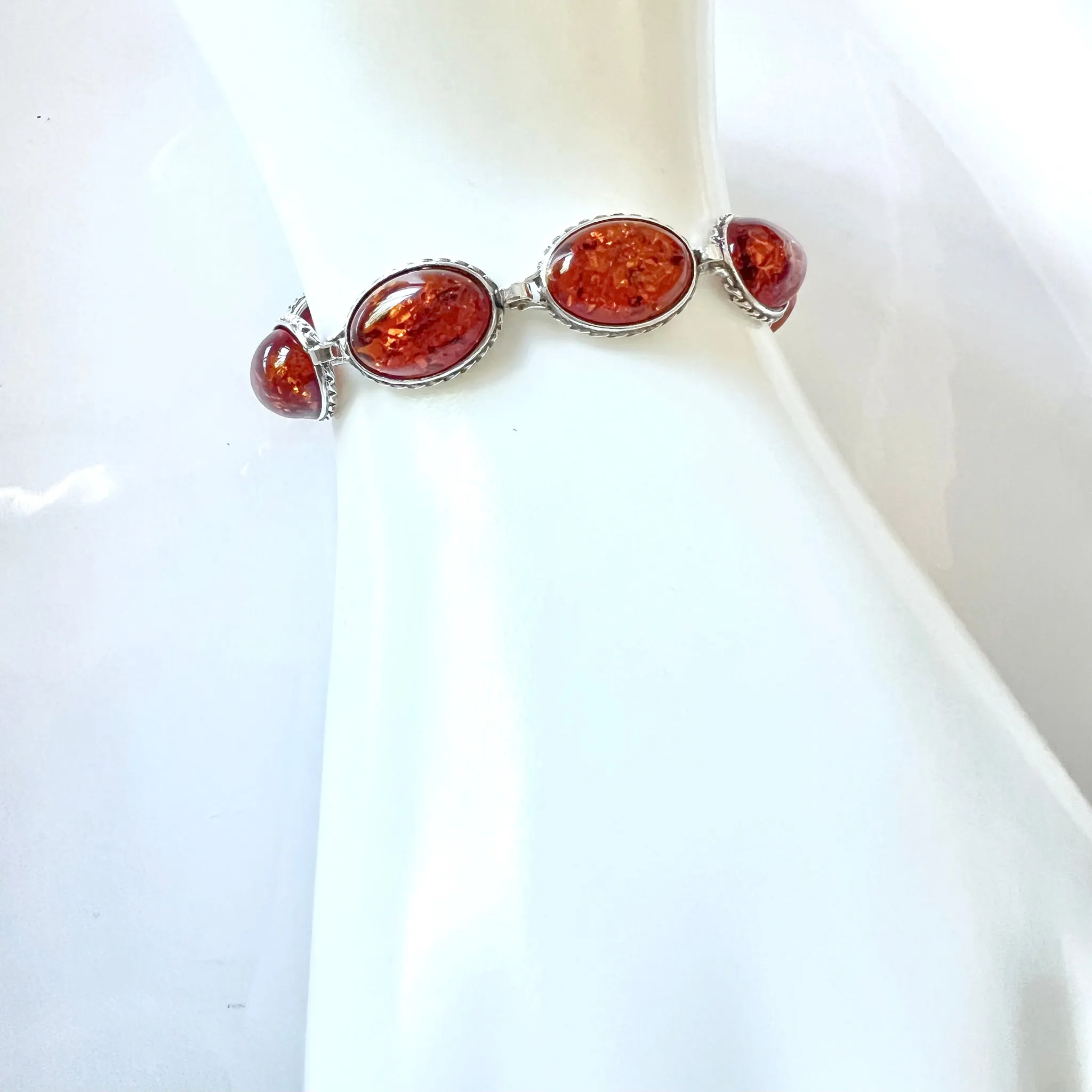 Antique Look Sterling SilverAmber Bracelet
