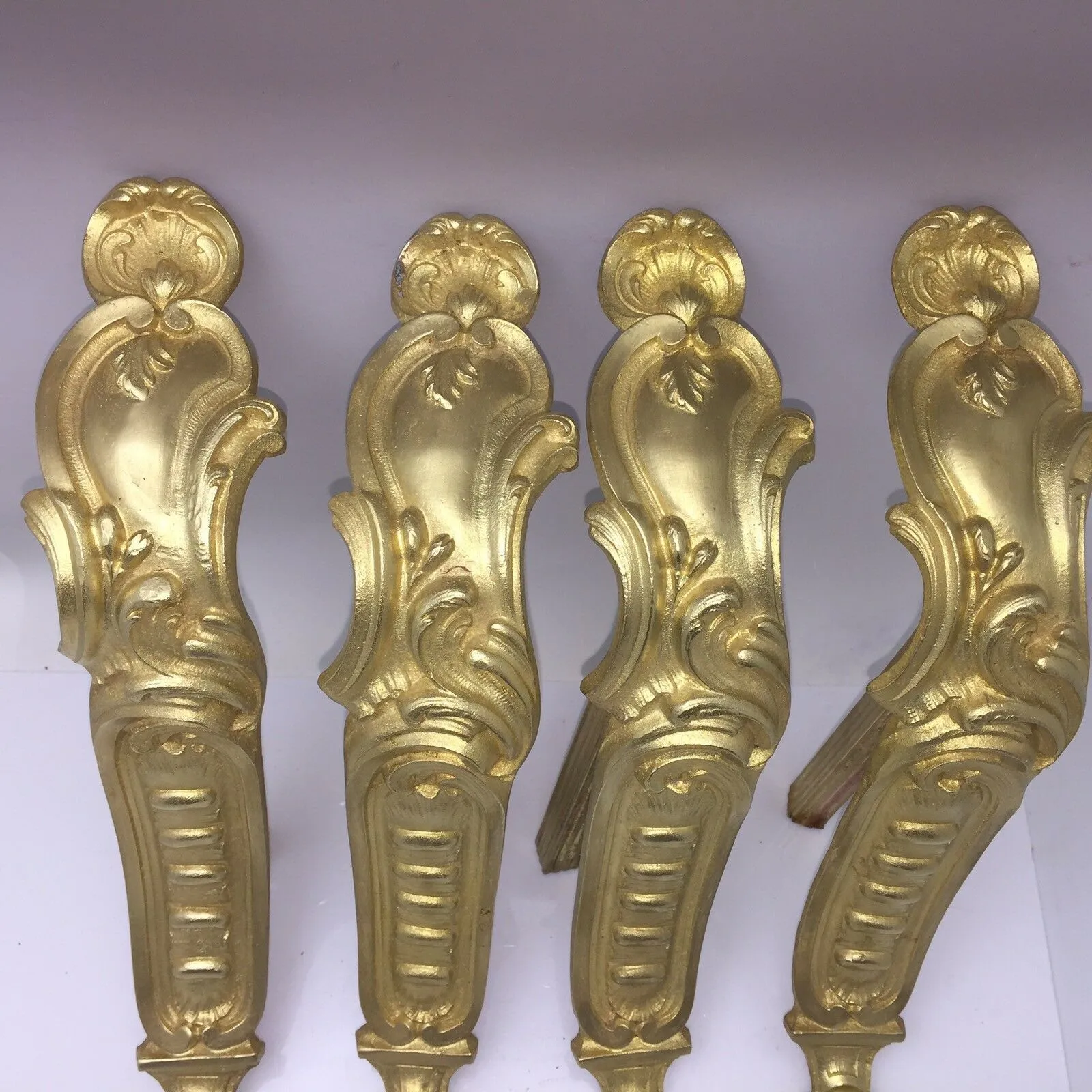 Antique Set 4 Rococo French Ormolu Bronze Chateau Curtain Tie Backs 1840