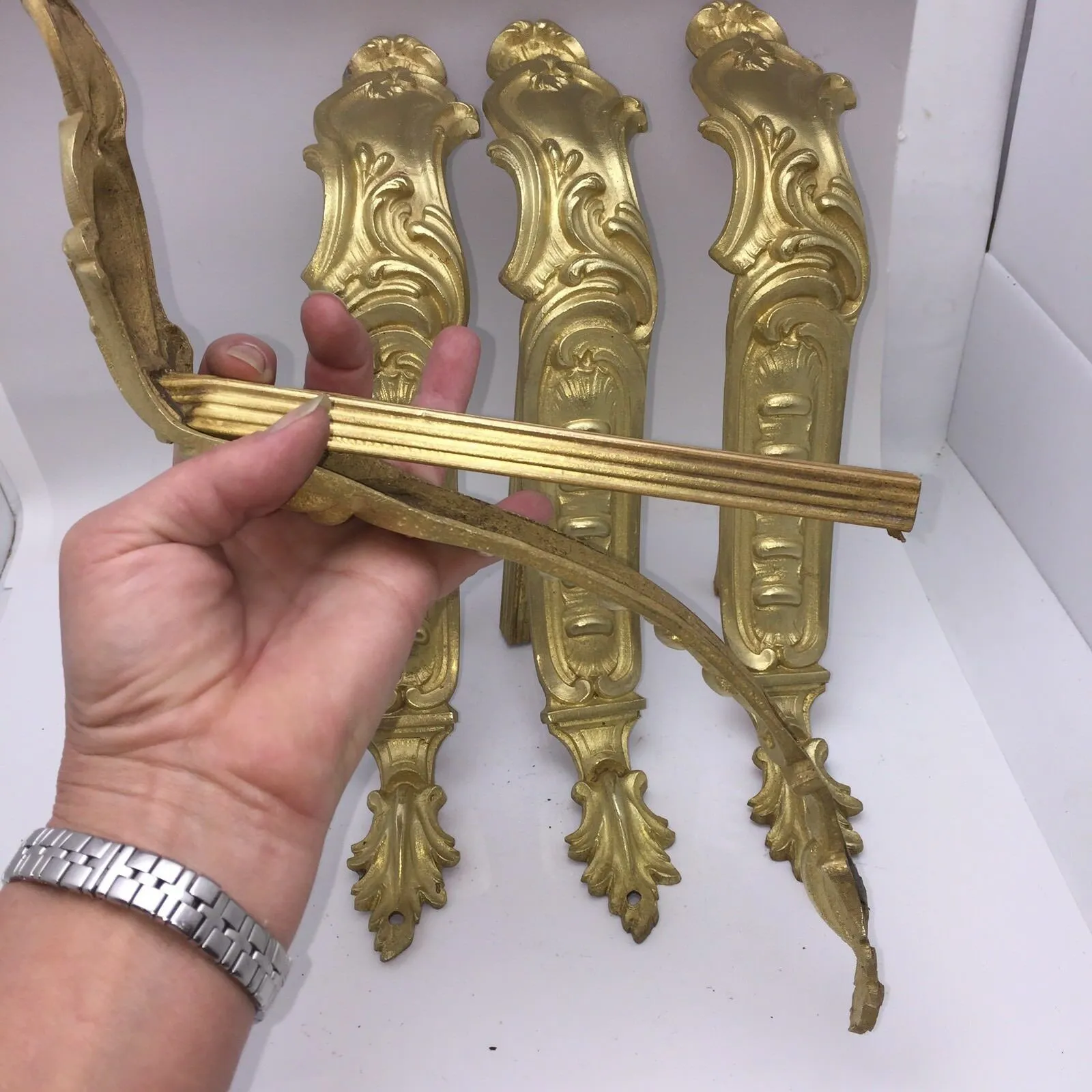 Antique Set 4 Rococo French Ormolu Bronze Chateau Curtain Tie Backs 1840