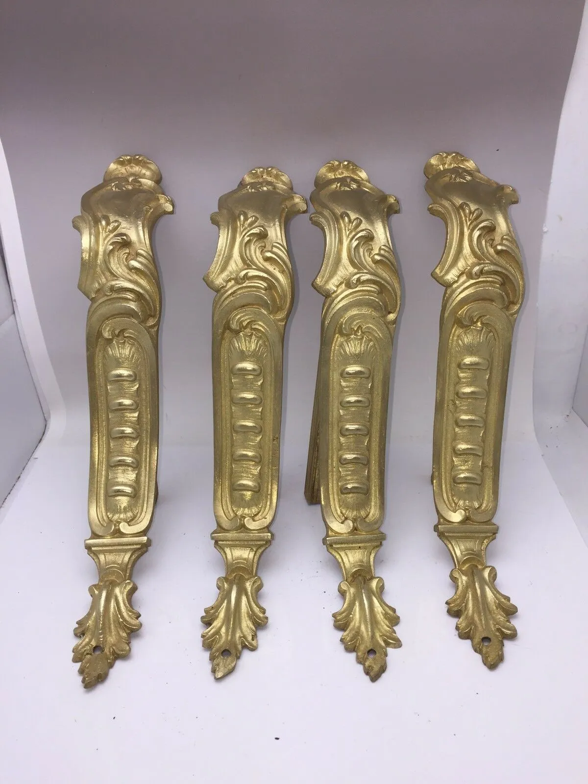 Antique Set 4 Rococo French Ormolu Bronze Chateau Curtain Tie Backs 1840
