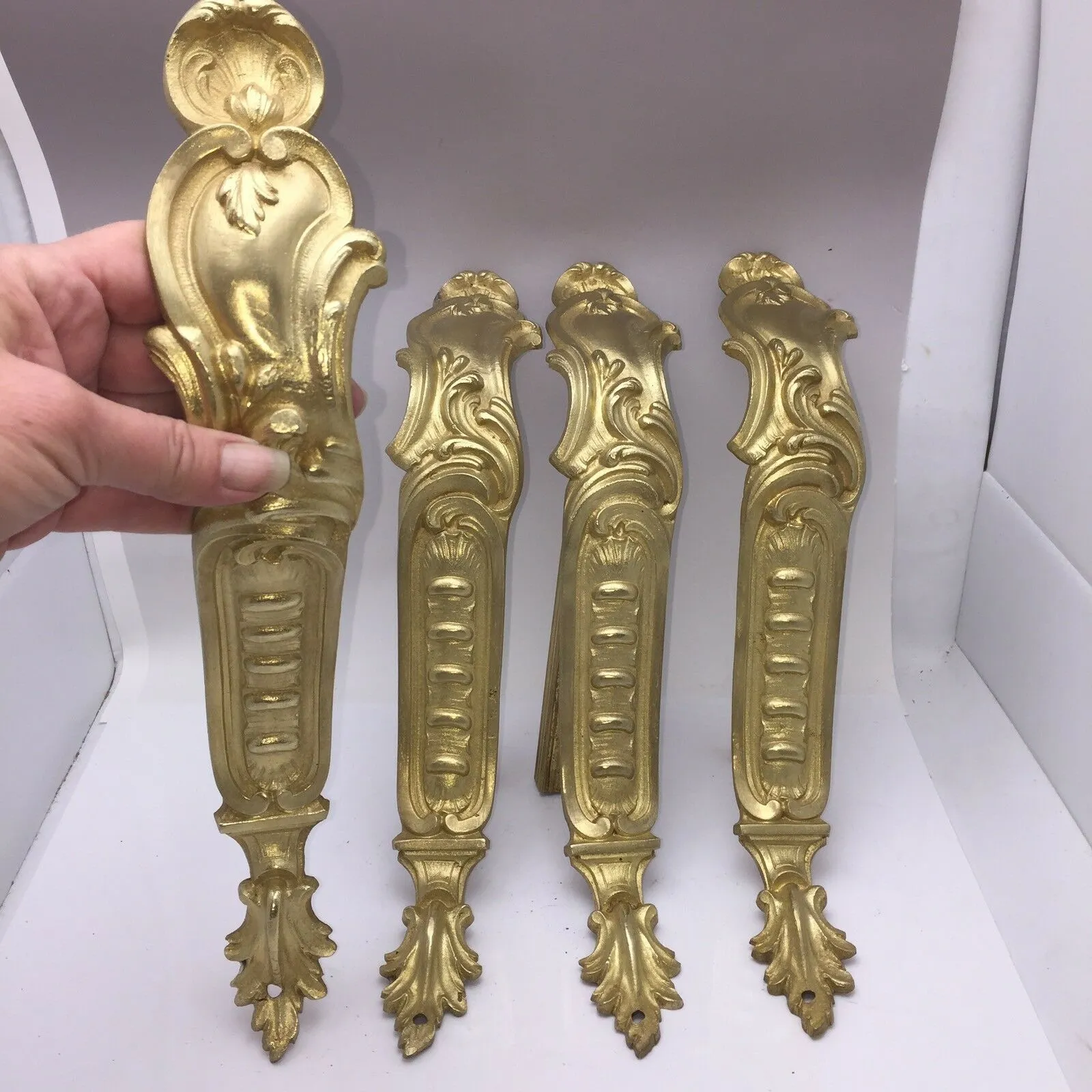 Antique Set 4 Rococo French Ormolu Bronze Chateau Curtain Tie Backs 1840