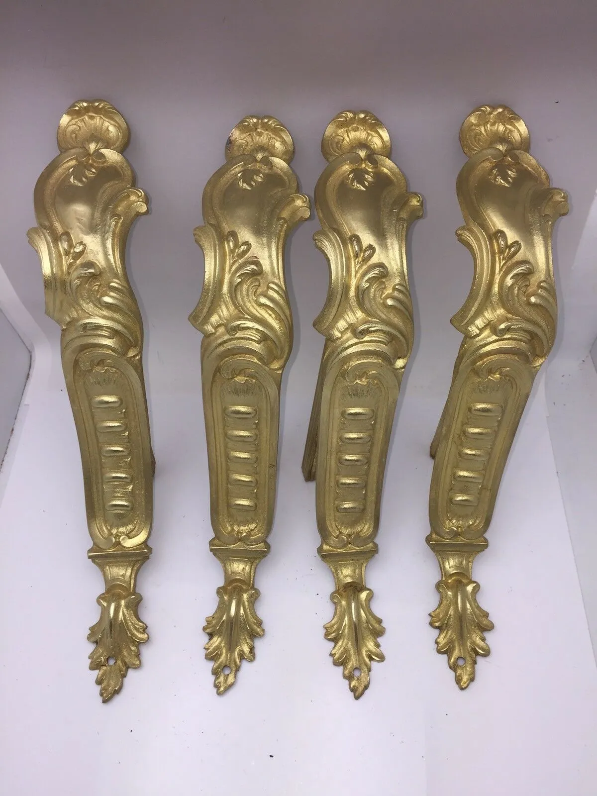 Antique Set 4 Rococo French Ormolu Bronze Chateau Curtain Tie Backs 1840