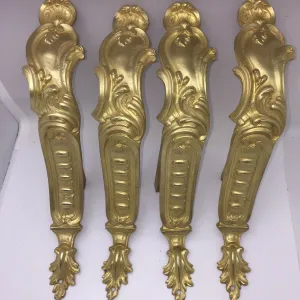 Antique Set 4 Rococo French Ormolu Bronze Chateau Curtain Tie Backs 1840