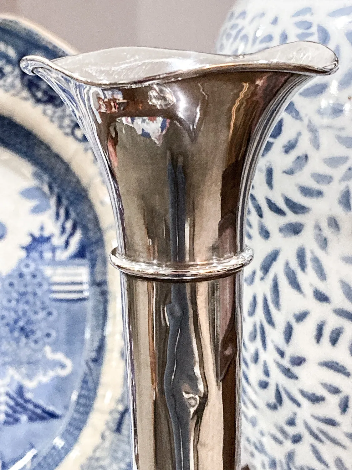 Antique William Nost Polished Sterling Silver Tall Flower Trumpet Vase