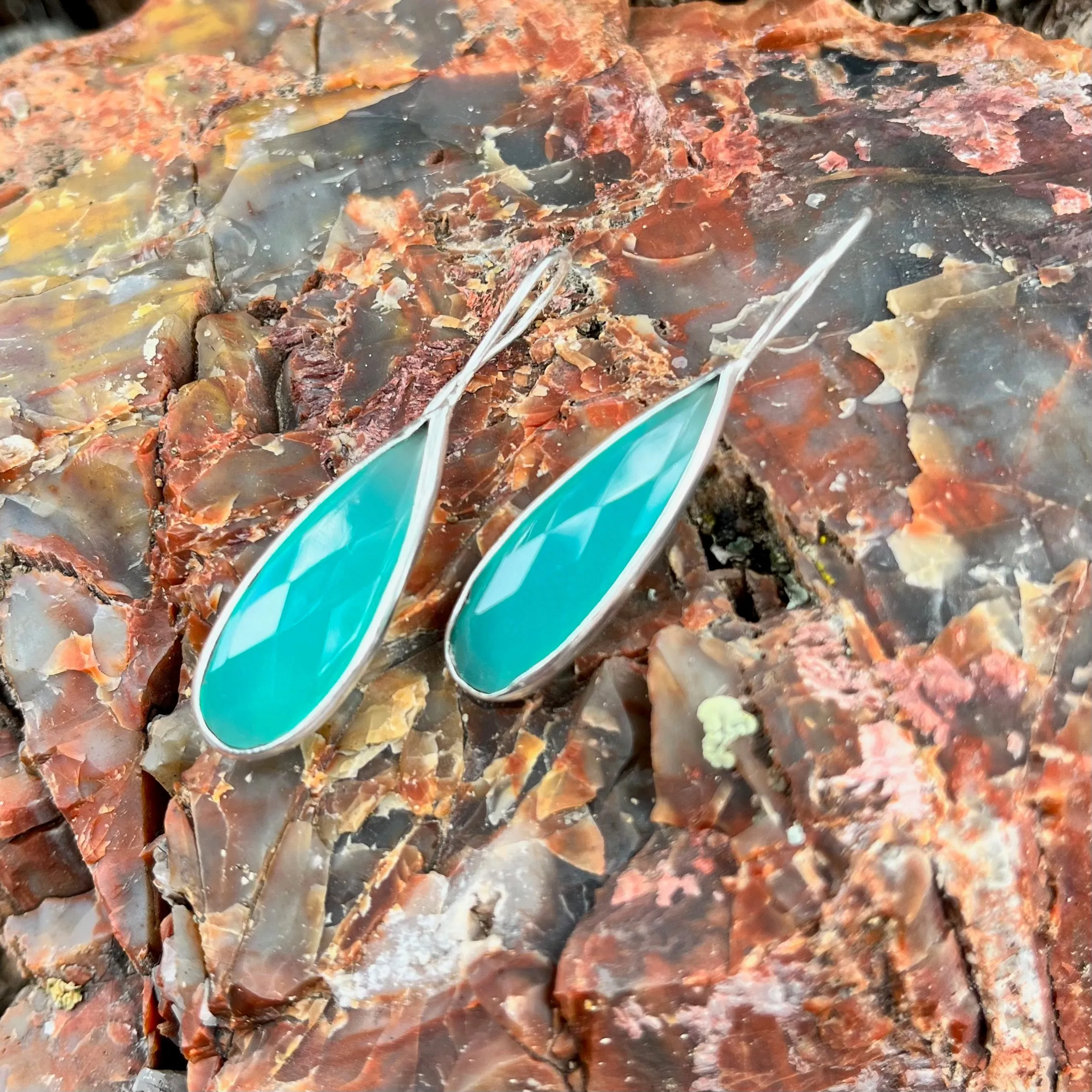 Aqua Chalcedony Desert Mirage Earrings - Silver