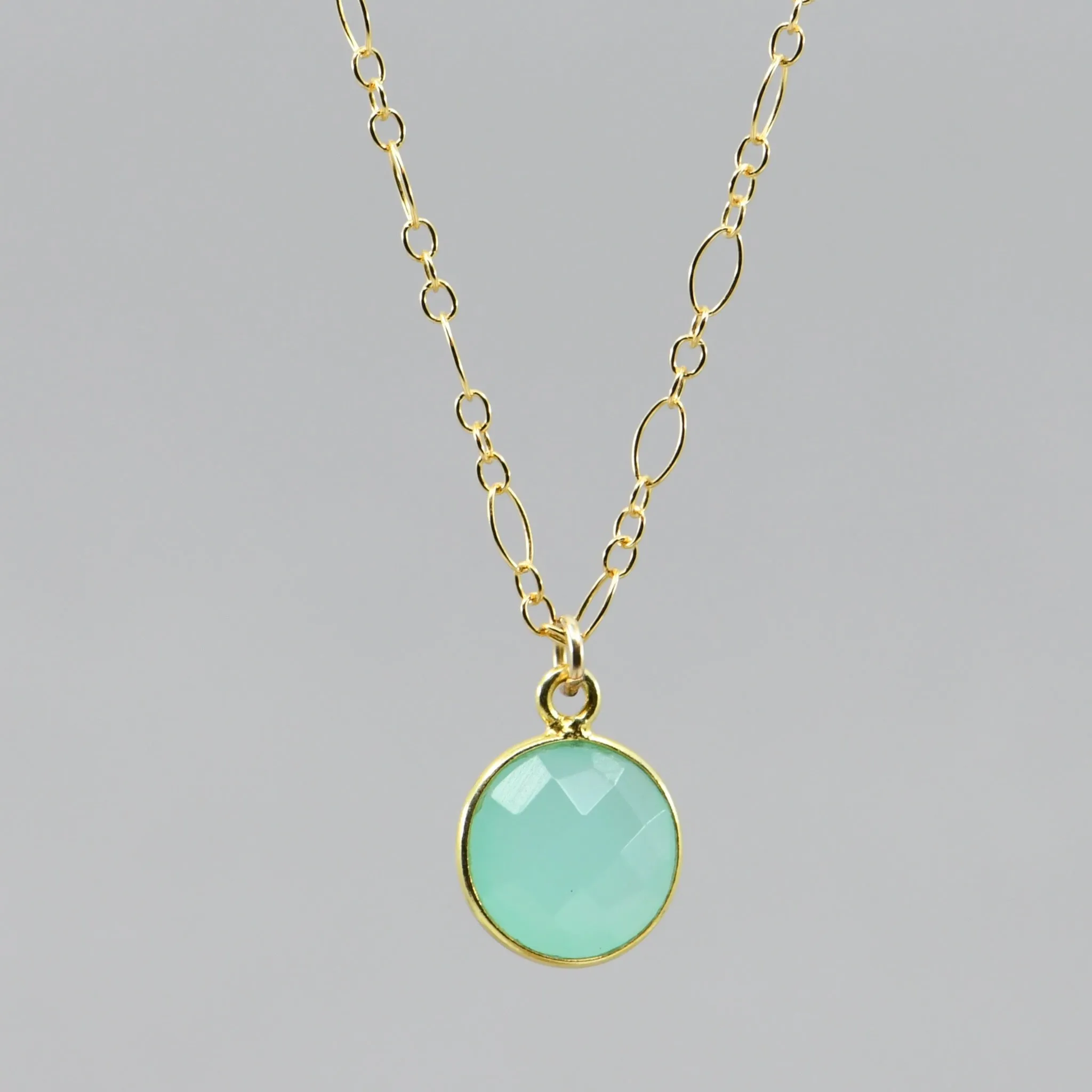 Aqua Chalcedony Gold-Filled Necklace | Handmade March Birthstone