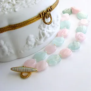 Aquamarine Morganite Beryl Slices Opal Choker Necklace Inlay Opal Toggle - Francesca Necklace